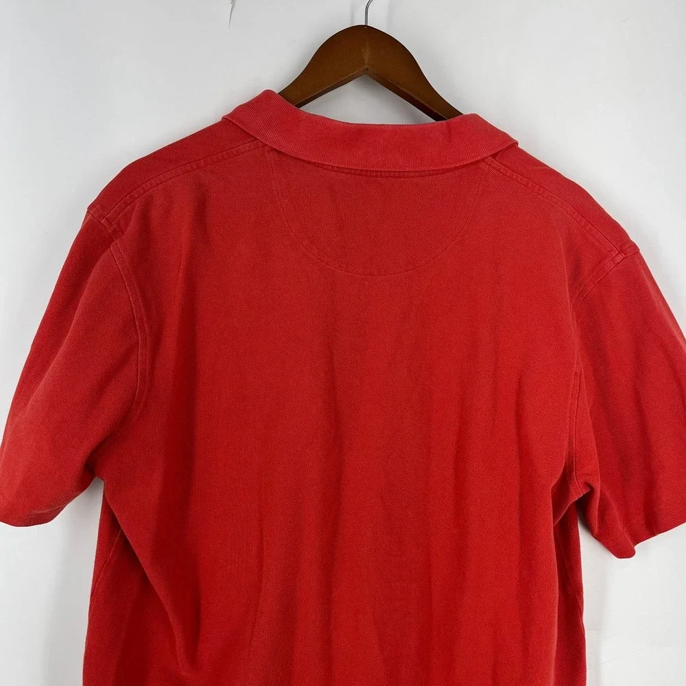 Lands End Mens Red Pique Cotton Short Sleeve Polo Shirt with Pocket Size L 42-44